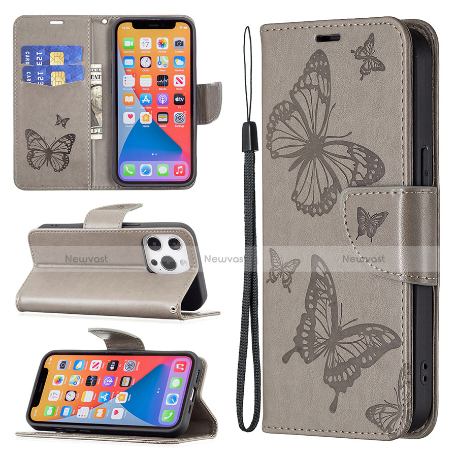 Leather Case Stands Butterfly Flip Cover L09 Holder for Apple iPhone 13 Pro Max Dark Gray