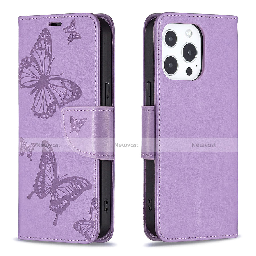 Leather Case Stands Butterfly Flip Cover L09 Holder for Apple iPhone 13 Pro Max Purple