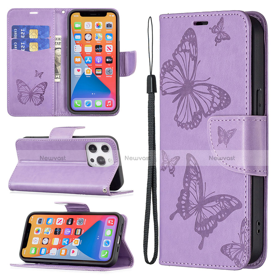 Leather Case Stands Butterfly Flip Cover L09 Holder for Apple iPhone 13 Pro Max Purple