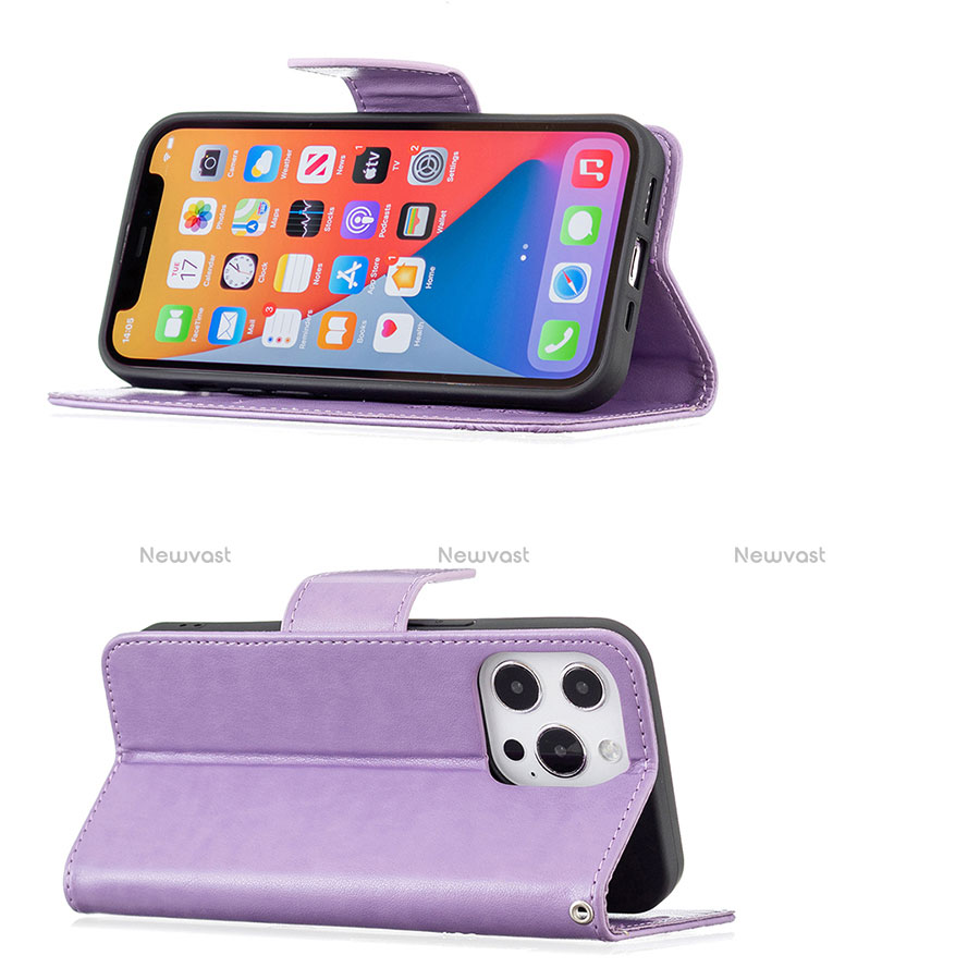 Leather Case Stands Butterfly Flip Cover L09 Holder for Apple iPhone 13 Pro Max Purple