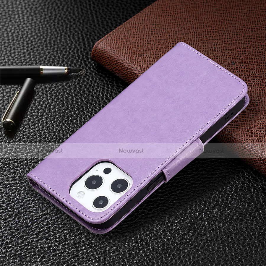 Leather Case Stands Butterfly Flip Cover L09 Holder for Apple iPhone 13 Pro Max Purple