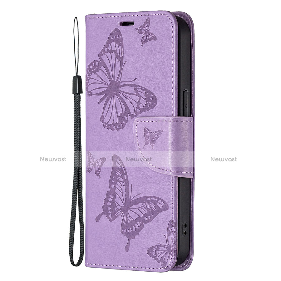 Leather Case Stands Butterfly Flip Cover L09 Holder for Apple iPhone 13 Pro Purple