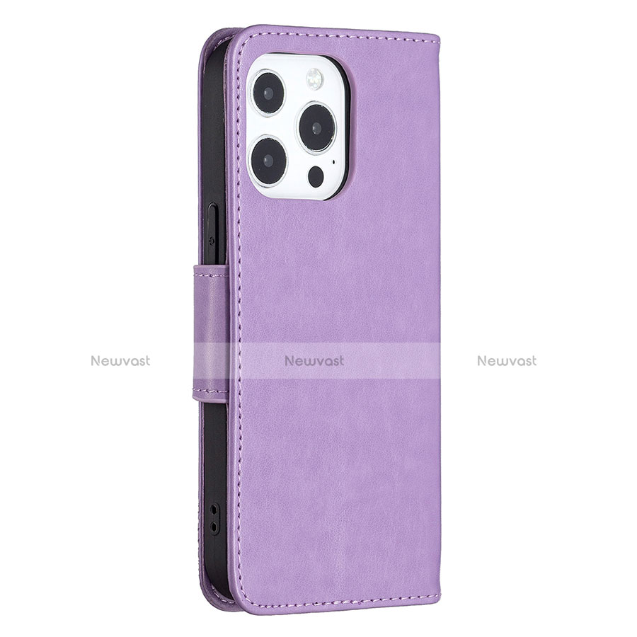 Leather Case Stands Butterfly Flip Cover L09 Holder for Apple iPhone 13 Pro Purple