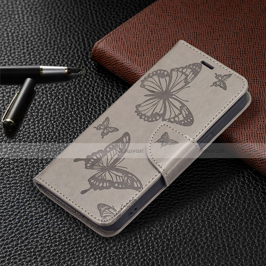 Leather Case Stands Butterfly Flip Cover L09 Holder for Apple iPhone 14 Gray