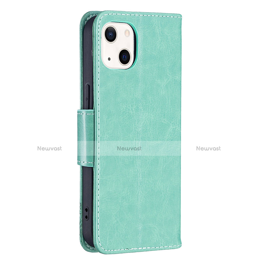 Leather Case Stands Butterfly Flip Cover L09 Holder for Apple iPhone 14 Green