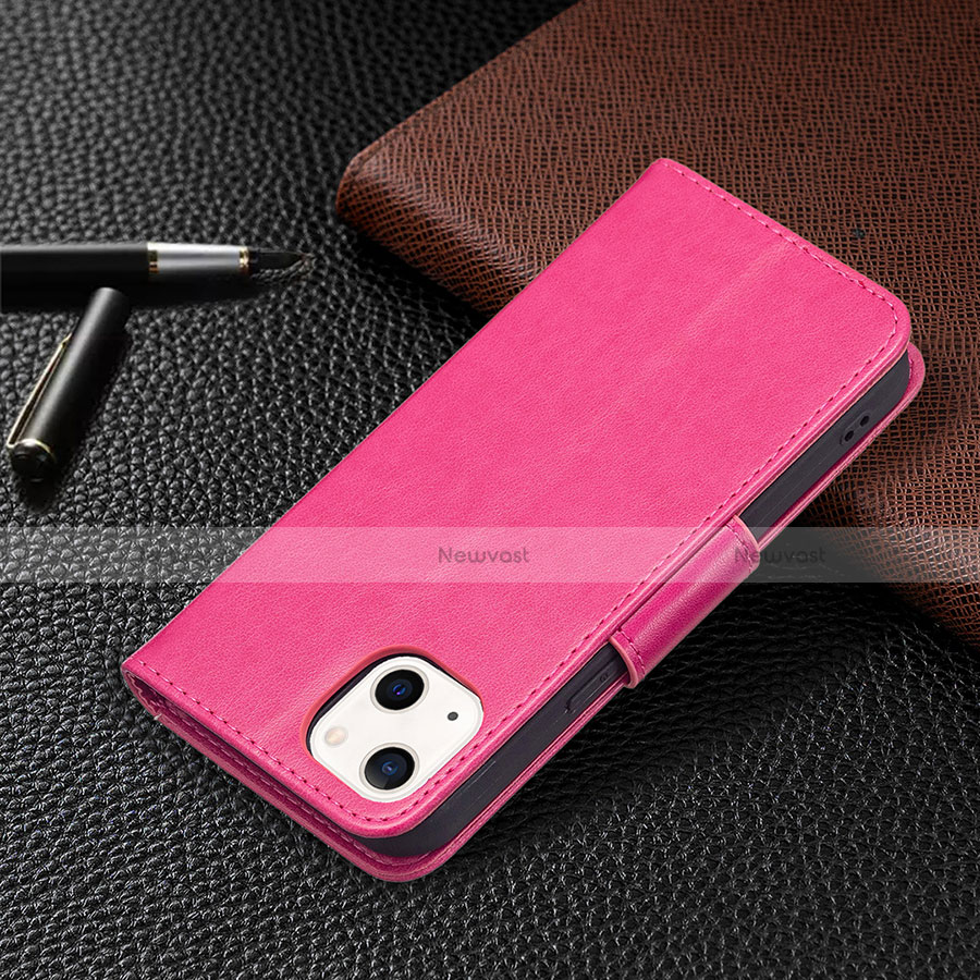 Leather Case Stands Butterfly Flip Cover L09 Holder for Apple iPhone 14 Plus Hot Pink