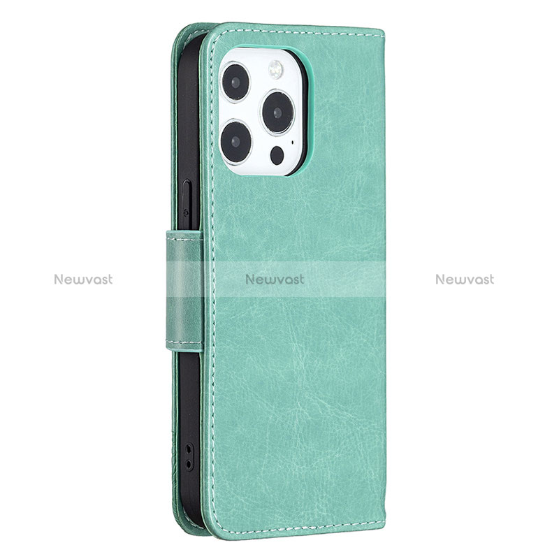 Leather Case Stands Butterfly Flip Cover L09 Holder for Apple iPhone 14 Pro Max Green