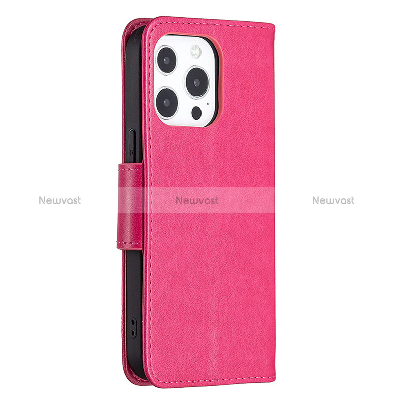 Leather Case Stands Butterfly Flip Cover L09 Holder for Apple iPhone 14 Pro Max Hot Pink