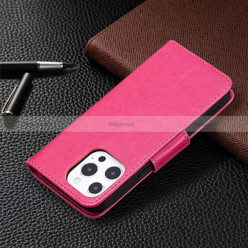 Leather Case Stands Butterfly Flip Cover L09 Holder for Apple iPhone 14 Pro Max Hot Pink