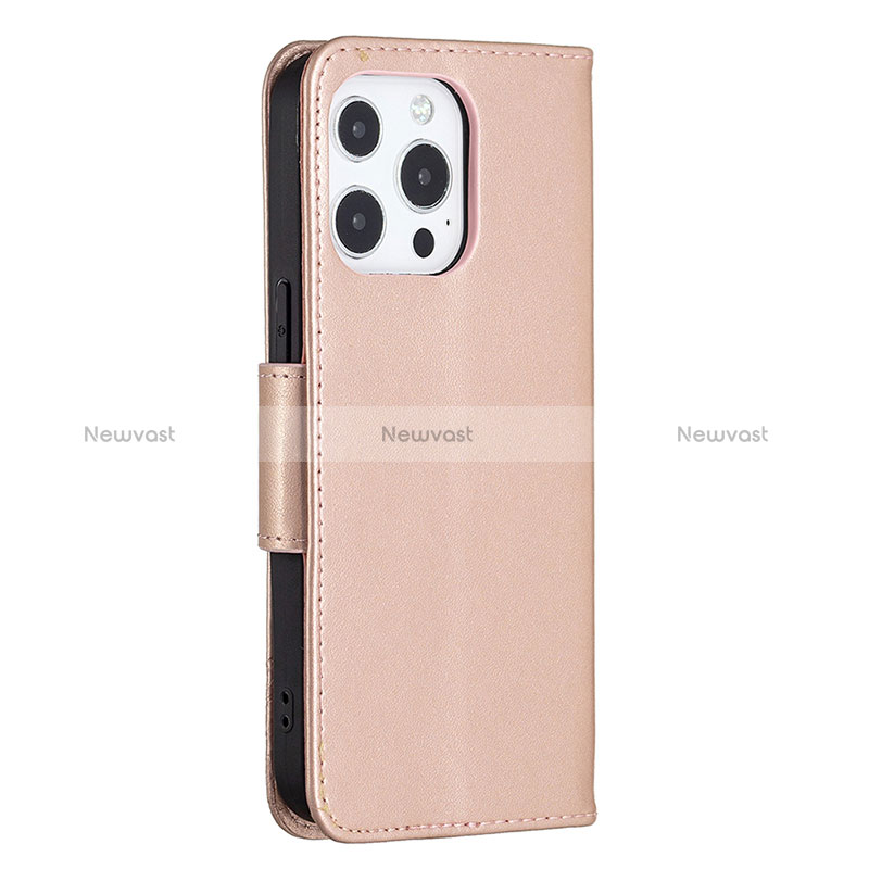 Leather Case Stands Butterfly Flip Cover L09 Holder for Apple iPhone 14 Pro Max Pink