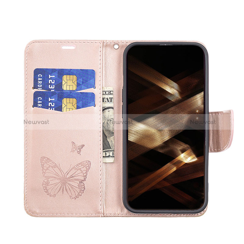 Leather Case Stands Butterfly Flip Cover L09 Holder for Apple iPhone 14 Pro Max Pink