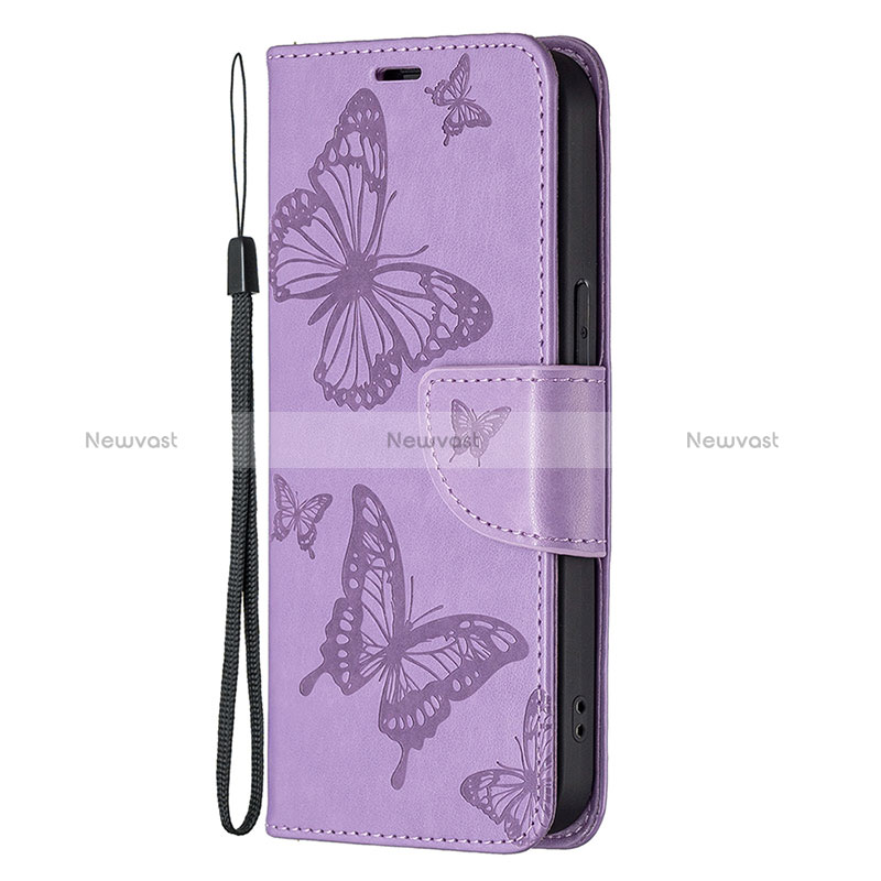 Leather Case Stands Butterfly Flip Cover L09 Holder for Apple iPhone 14 Pro Max Purple