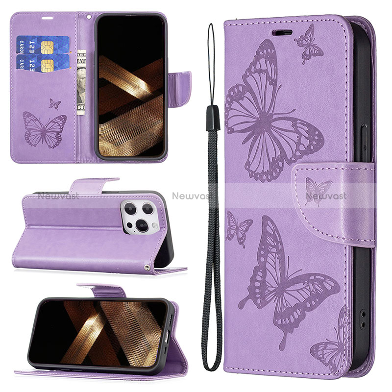 Leather Case Stands Butterfly Flip Cover L09 Holder for Apple iPhone 14 Pro Max Purple