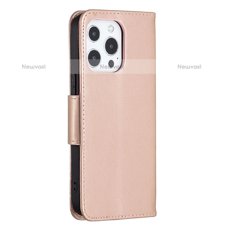 Leather Case Stands Butterfly Flip Cover L09 Holder for Apple iPhone 14 Pro Pink