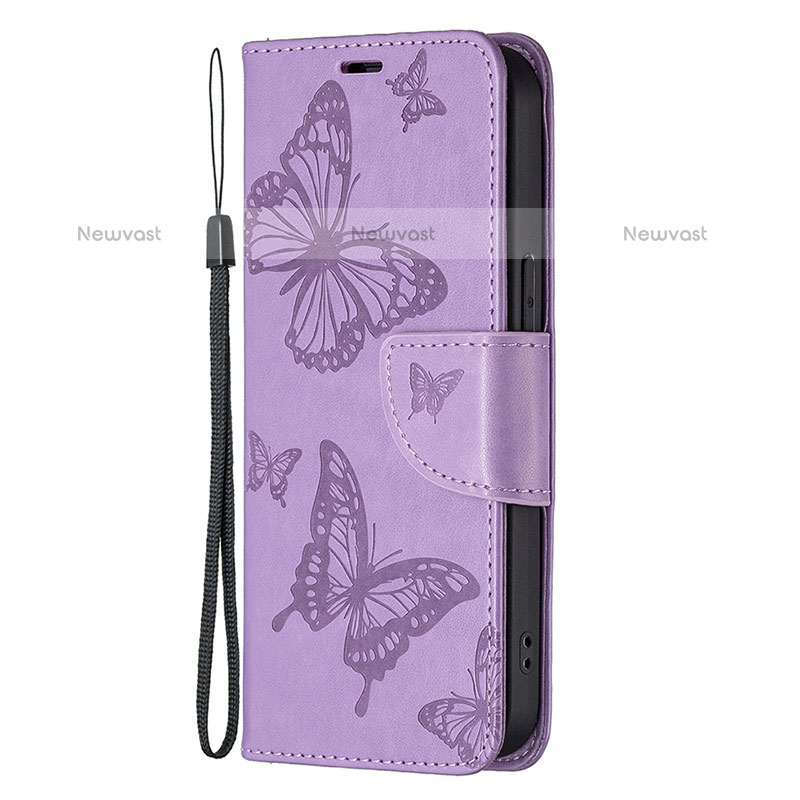 Leather Case Stands Butterfly Flip Cover L09 Holder for Apple iPhone 14 Pro Purple