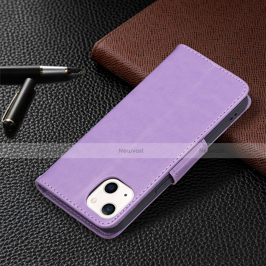 Leather Case Stands Butterfly Flip Cover L09 Holder for Apple iPhone 14 Purple