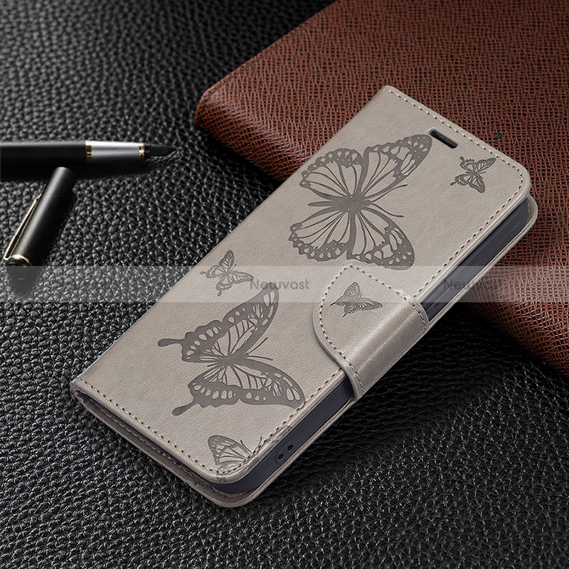 Leather Case Stands Butterfly Flip Cover L09 Holder for Apple iPhone 15 Gray