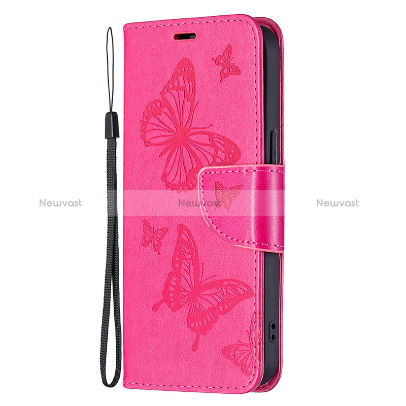 Leather Case Stands Butterfly Flip Cover L09 Holder for Apple iPhone 15 Hot Pink