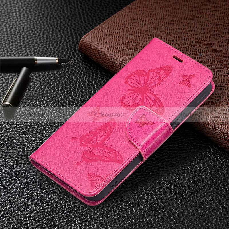 Leather Case Stands Butterfly Flip Cover L09 Holder for Apple iPhone 15 Hot Pink