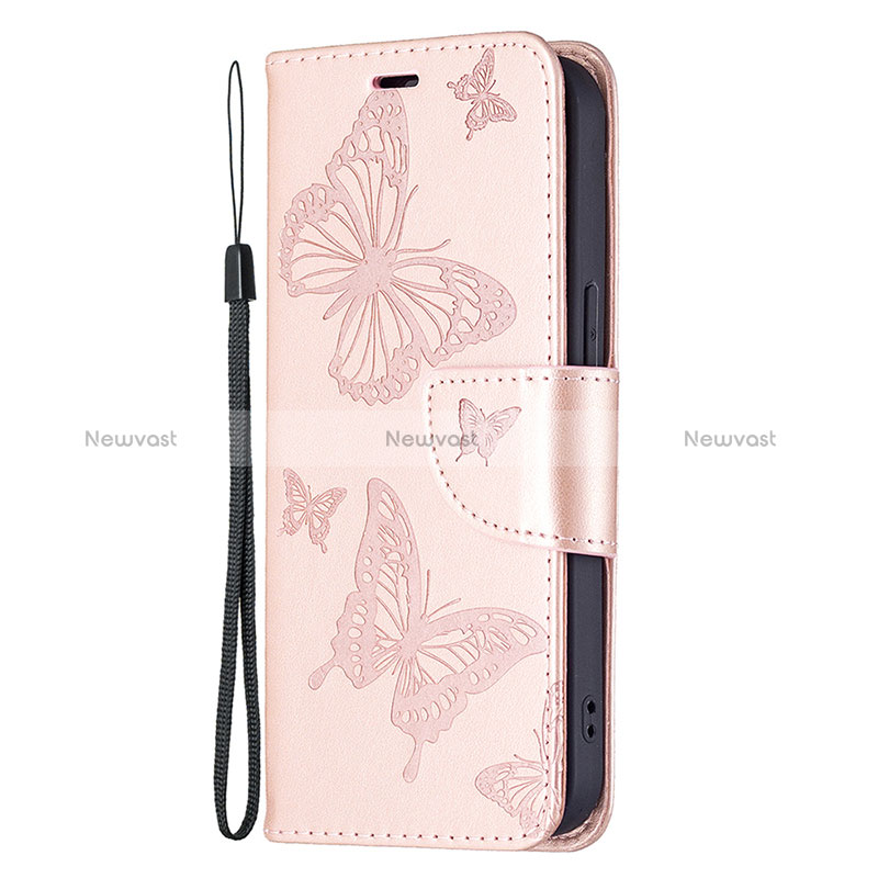 Leather Case Stands Butterfly Flip Cover L09 Holder for Apple iPhone 15 Pink