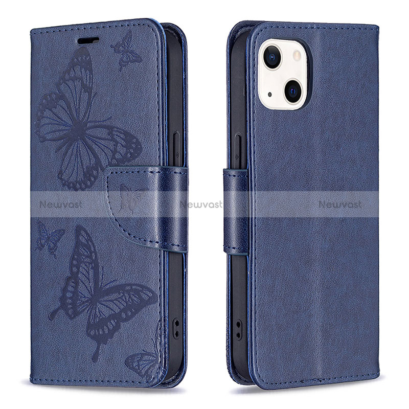 Leather Case Stands Butterfly Flip Cover L09 Holder for Apple iPhone 15 Plus Blue