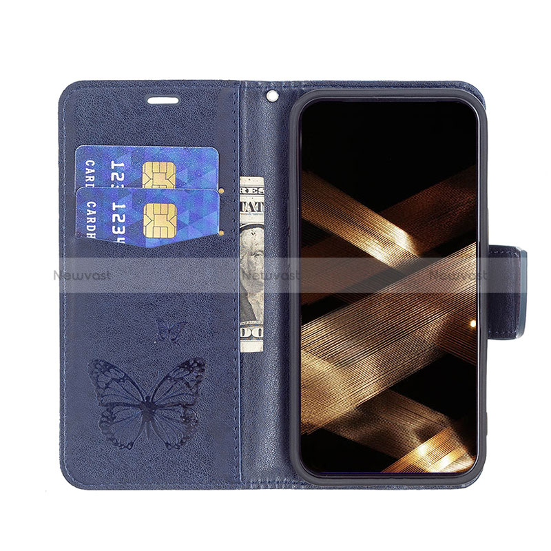 Leather Case Stands Butterfly Flip Cover L09 Holder for Apple iPhone 15 Plus Blue