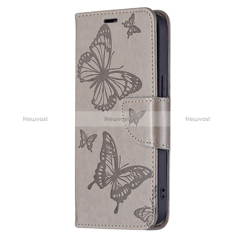 Leather Case Stands Butterfly Flip Cover L09 Holder for Apple iPhone 15 Plus Gray