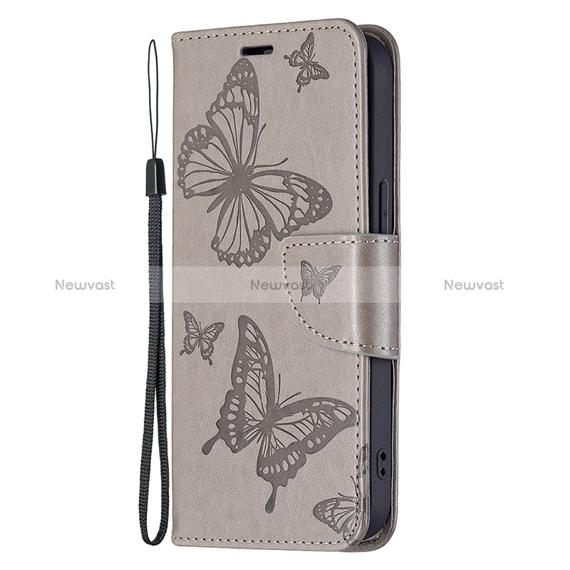 Leather Case Stands Butterfly Flip Cover L09 Holder for Apple iPhone 15 Plus Gray