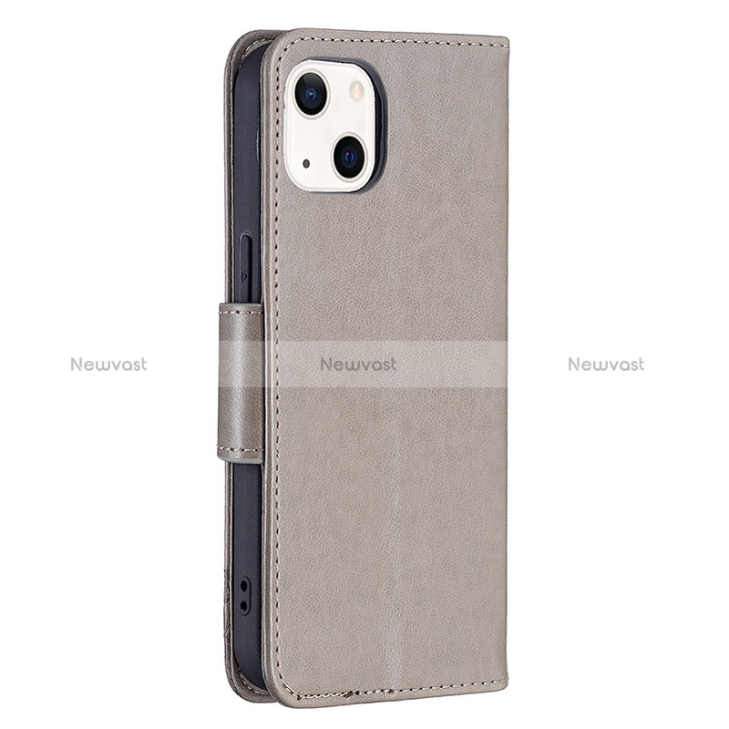 Leather Case Stands Butterfly Flip Cover L09 Holder for Apple iPhone 15 Plus Gray