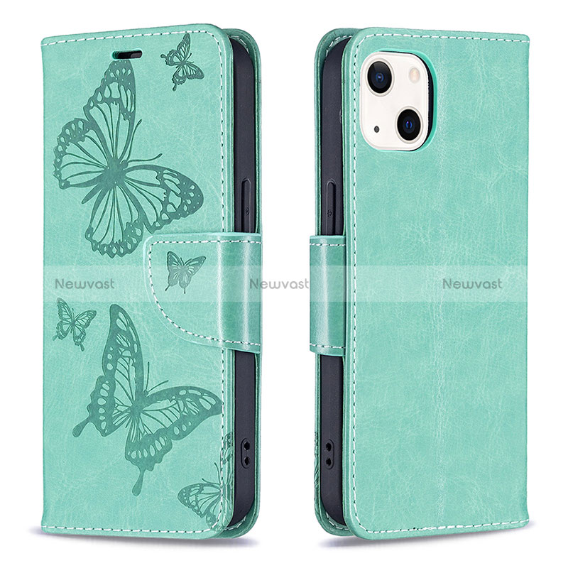 Leather Case Stands Butterfly Flip Cover L09 Holder for Apple iPhone 15 Plus Green