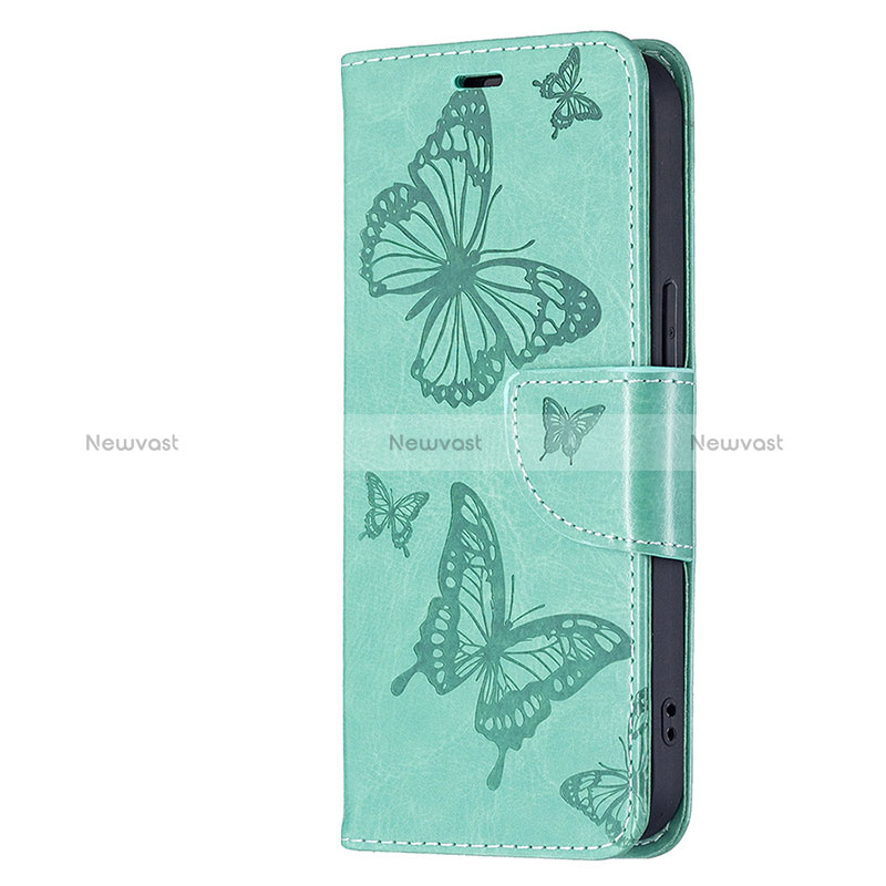 Leather Case Stands Butterfly Flip Cover L09 Holder for Apple iPhone 15 Plus Green