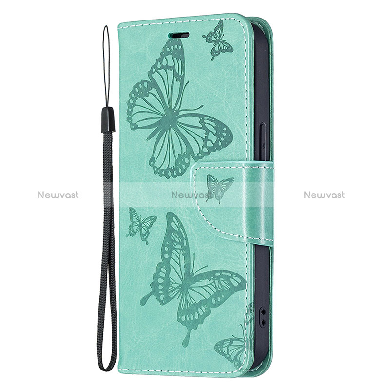 Leather Case Stands Butterfly Flip Cover L09 Holder for Apple iPhone 15 Plus Green