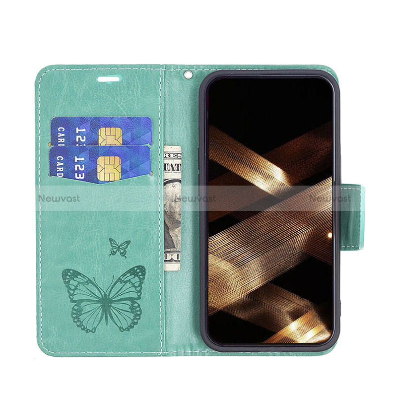 Leather Case Stands Butterfly Flip Cover L09 Holder for Apple iPhone 15 Plus Green