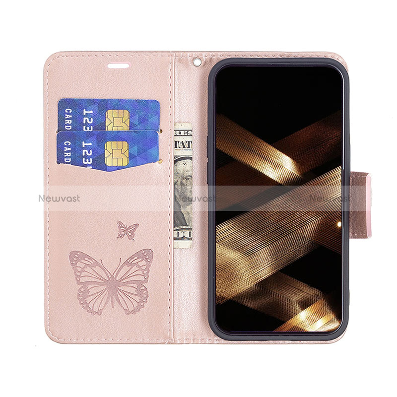 Leather Case Stands Butterfly Flip Cover L09 Holder for Apple iPhone 15 Plus Pink