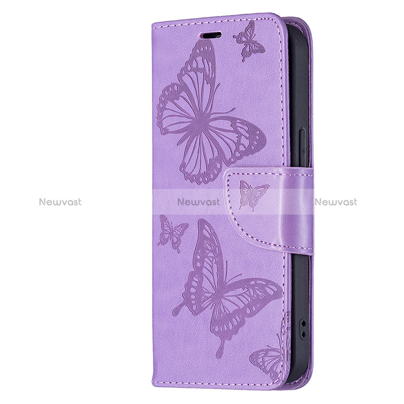 Leather Case Stands Butterfly Flip Cover L09 Holder for Apple iPhone 15 Plus Purple