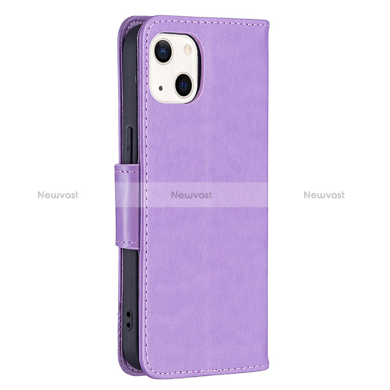 Leather Case Stands Butterfly Flip Cover L09 Holder for Apple iPhone 15 Plus Purple