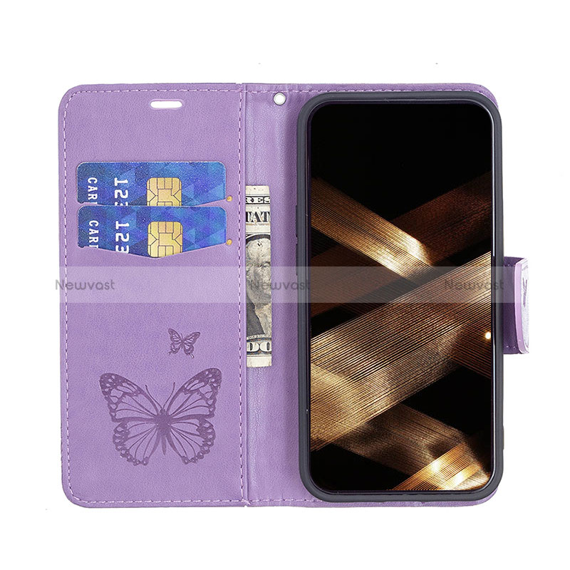 Leather Case Stands Butterfly Flip Cover L09 Holder for Apple iPhone 15 Plus Purple