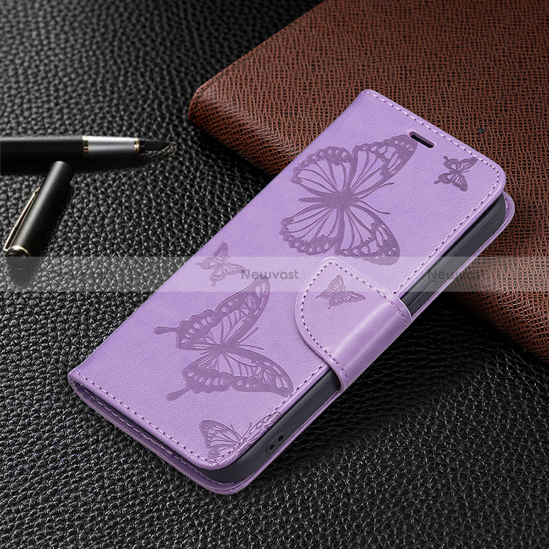 Leather Case Stands Butterfly Flip Cover L09 Holder for Apple iPhone 15 Plus Purple