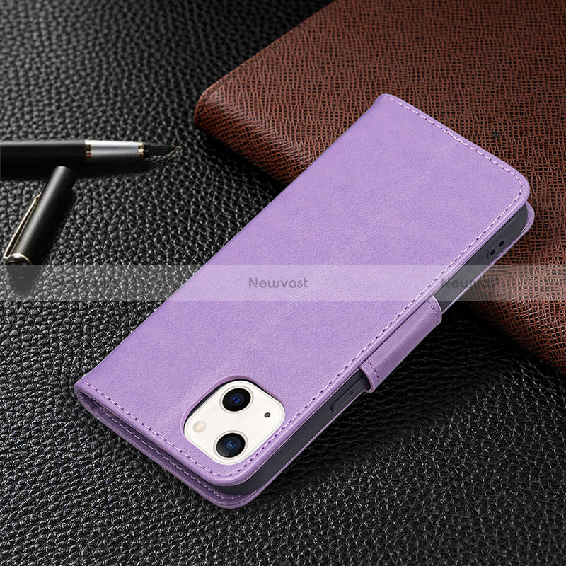 Leather Case Stands Butterfly Flip Cover L09 Holder for Apple iPhone 15 Plus Purple