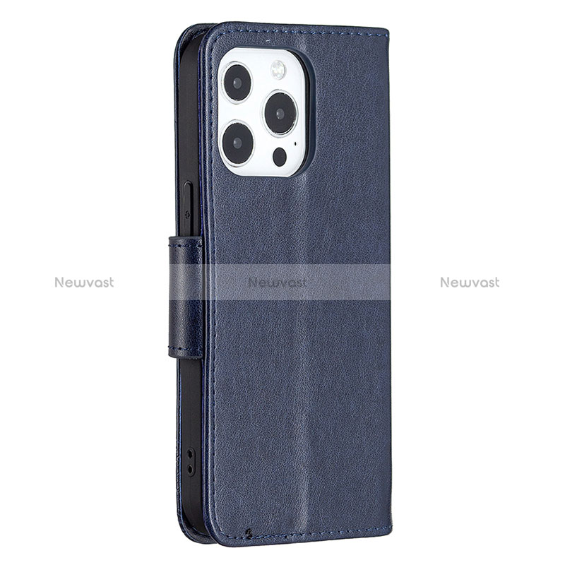 Leather Case Stands Butterfly Flip Cover L09 Holder for Apple iPhone 15 Pro Blue