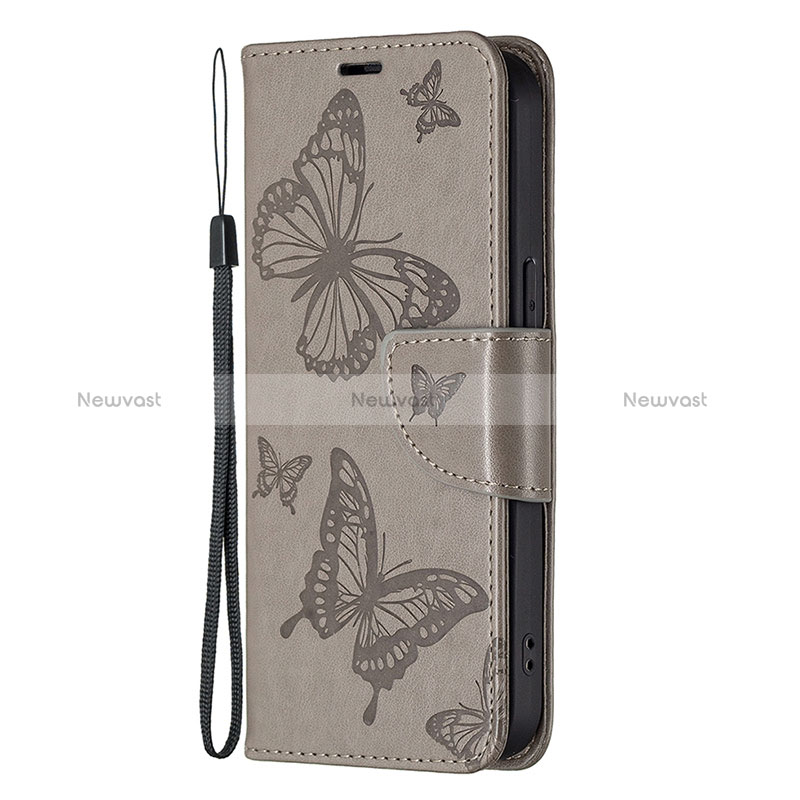 Leather Case Stands Butterfly Flip Cover L09 Holder for Apple iPhone 15 Pro Dark Gray