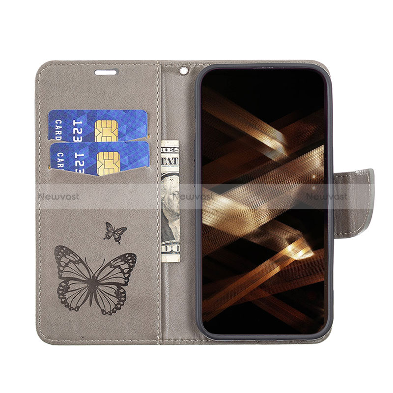 Leather Case Stands Butterfly Flip Cover L09 Holder for Apple iPhone 15 Pro Dark Gray