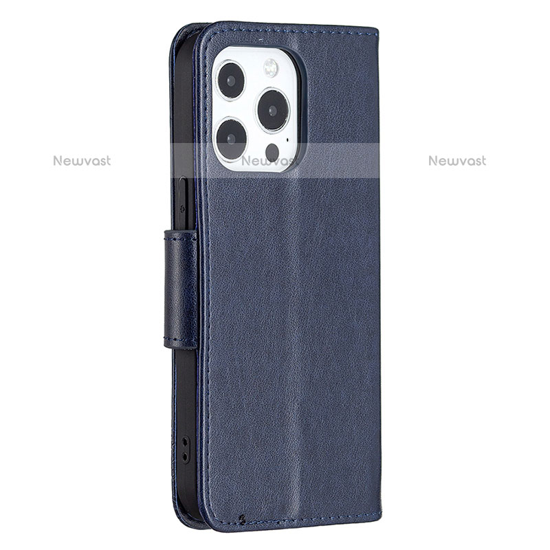 Leather Case Stands Butterfly Flip Cover L09 Holder for Apple iPhone 15 Pro Max Blue