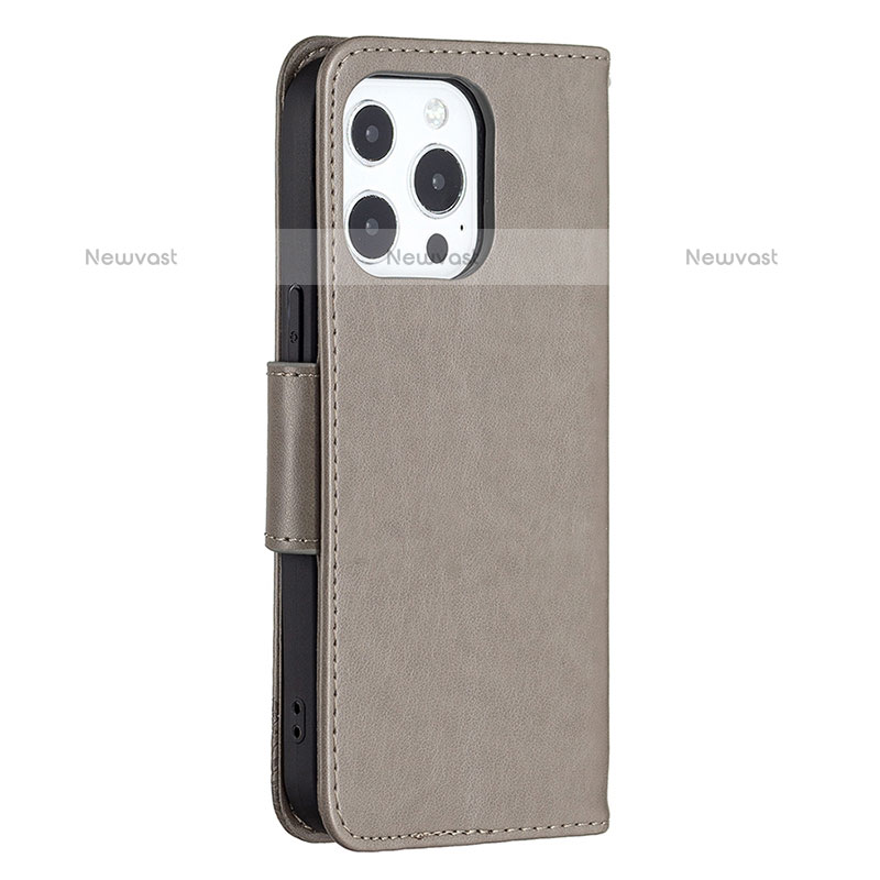 Leather Case Stands Butterfly Flip Cover L09 Holder for Apple iPhone 15 Pro Max Dark Gray