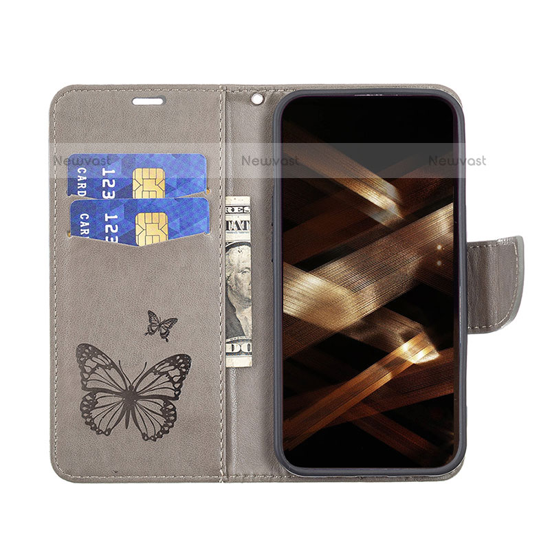 Leather Case Stands Butterfly Flip Cover L09 Holder for Apple iPhone 15 Pro Max Dark Gray