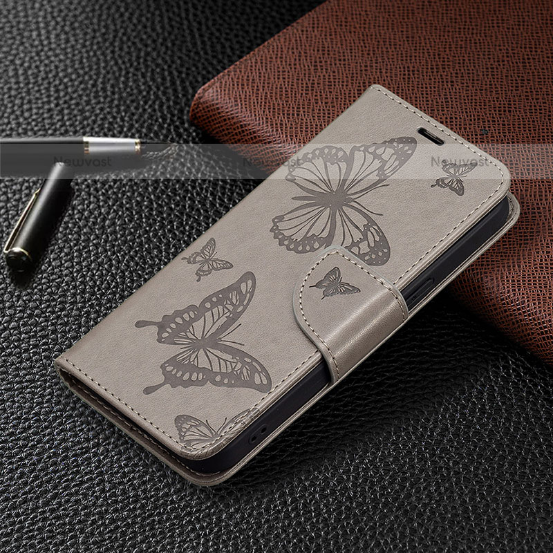 Leather Case Stands Butterfly Flip Cover L09 Holder for Apple iPhone 15 Pro Max Dark Gray