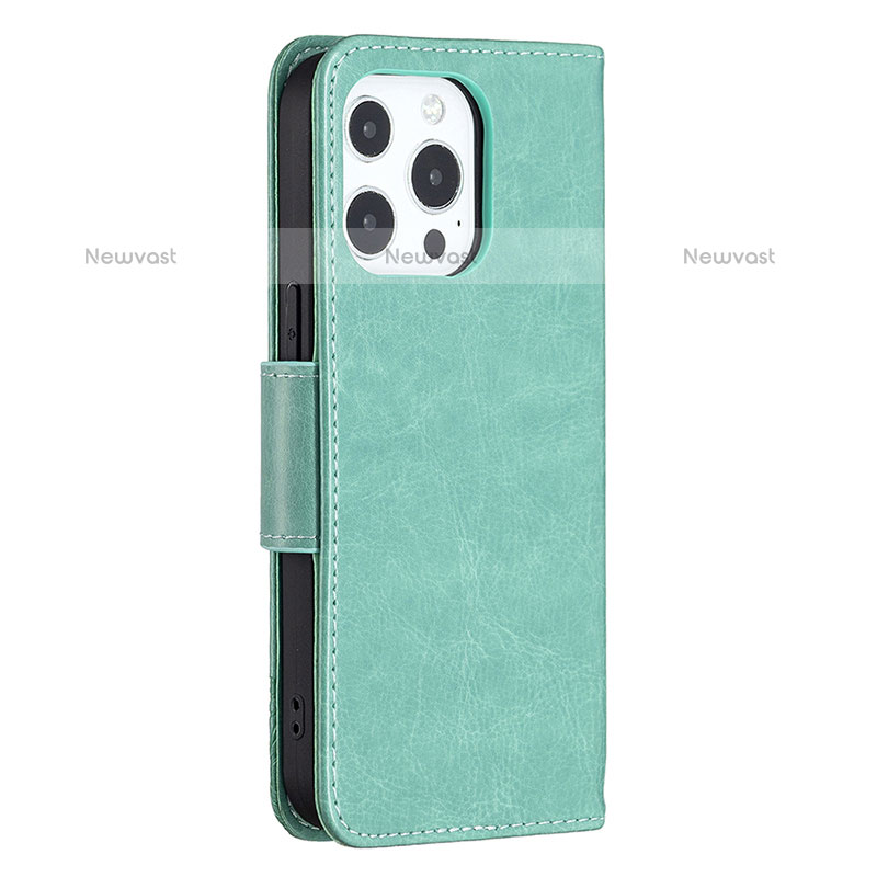 Leather Case Stands Butterfly Flip Cover L09 Holder for Apple iPhone 15 Pro Max Green