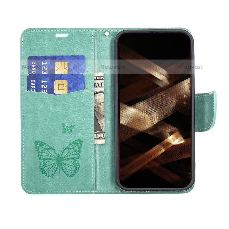 Leather Case Stands Butterfly Flip Cover L09 Holder for Apple iPhone 15 Pro Max Green