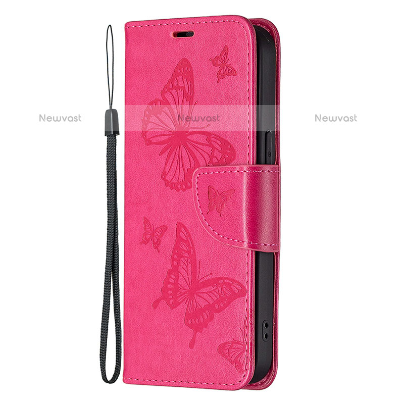 Leather Case Stands Butterfly Flip Cover L09 Holder for Apple iPhone 15 Pro Max Hot Pink