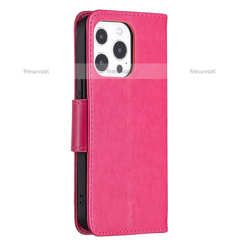 Leather Case Stands Butterfly Flip Cover L09 Holder for Apple iPhone 15 Pro Max Hot Pink